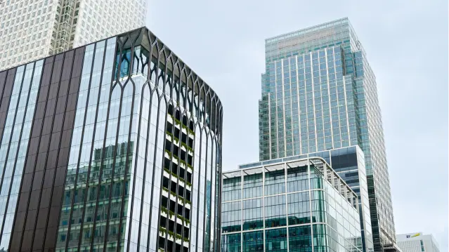 Glass office towers in a business district
